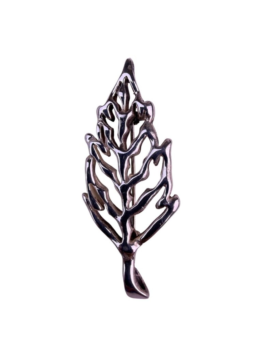 Sterling Silver 925 Womens Openwork Leaf Brooch Handcrafted Nature-Inspired